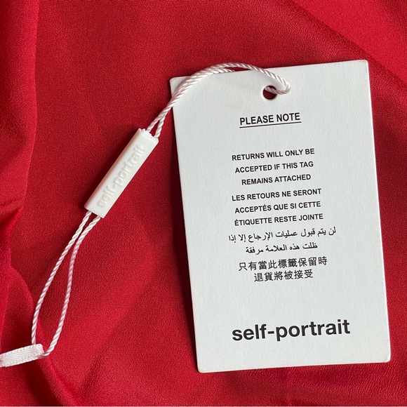 Self-Portrait Red Crepe Bow Midi Dress Size 8 NWT Off-Shoulder Side Slit - Picture 11 of 14